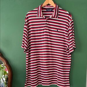 Polo Golf Ralph Lauren Mens XL 100% Cotton Red, White & Navy Striped Polo